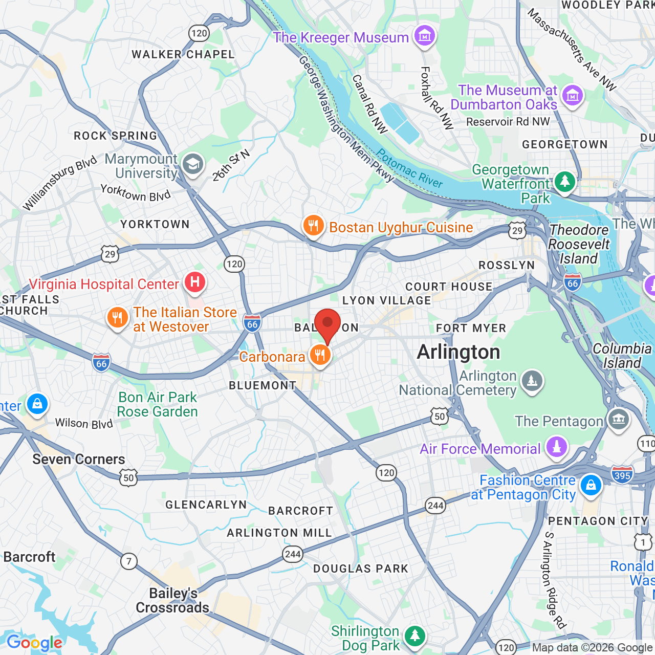 Google map image of our location in 3801 Fairfax Dr. Unit 42 Arlington, VA